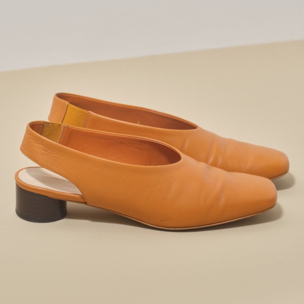 Everlane - Orange Leather Square Toe Slingback Sh… - image 5